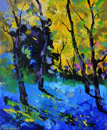 Painting titled "Light in the wood" by Pol Ledent, Original Artwork, Oil Mounted on Wood Stretcher frame