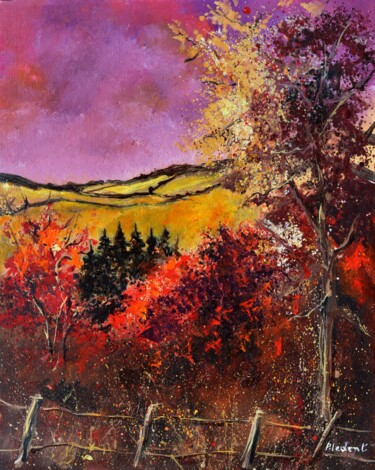Painting titled "Autumn in my countr…" by Pol Ledent, Original Artwork, Oil Mounted on Wood Stretcher frame