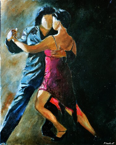 Painting titled "Tango dancers" by Pol Ledent, Original Artwork, Oil Mounted on Wood Stretcher frame