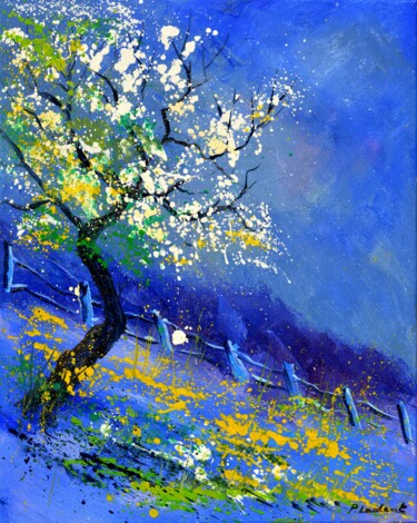 Malerei mit dem Titel "Blue spring" von Pol Ledent, Original-Kunstwerk, Öl Auf Keilrahmen aus Holz montiert