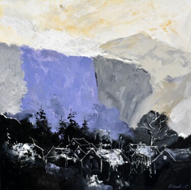 Painting titled "Abstract landscape" by Pol Ledent, Original Artwork, Oil Mounted on Wood Stretcher frame