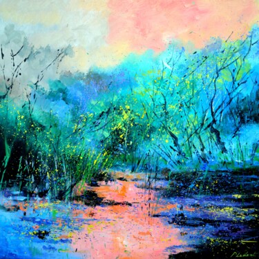 Painting titled "Pink waters" by Pol Ledent, Original Artwork, Oil Mounted on Wood Stretcher frame