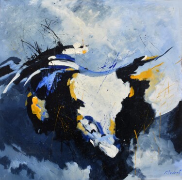 Schilderij getiteld "Abstract bull head 2" door Pol Ledent, Origineel Kunstwerk, Olie Gemonteerd op Frame voor houten branca…