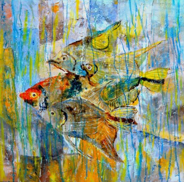 Malerei mit dem Titel "Tropical fish" von Pol Ledent, Original-Kunstwerk, Öl Auf Keilrahmen aus Holz montiert