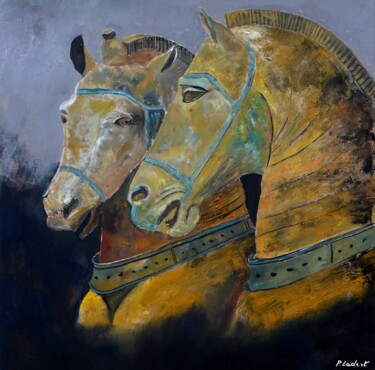 Malerei mit dem Titel "Two horses" von Pol Ledent, Original-Kunstwerk, Öl Auf artwork_cat. montiert