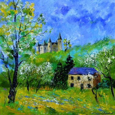 Peinture intitulée "Medieval castle" par Pol Ledent, Œuvre d'art originale, Huile Monté sur Châssis en bois