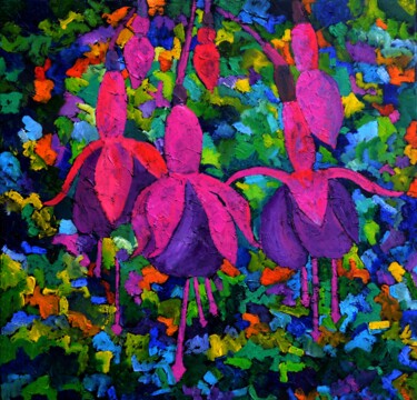 Painting titled "Fuschia" by Pol Ledent, Original Artwork, Oil Mounted on Wood Stretcher frame