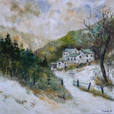 Painting titled "Winter landscape" by Pol Ledent, Original Artwork, Oil Mounted on Wood Stretcher frame