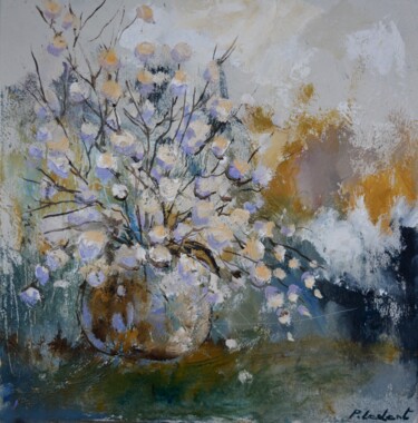 Painting titled "Abstract flowers" by Pol Ledent, Original Artwork, Oil Mounted on Wood Stretcher frame