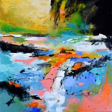 Painting titled "Abstract pond" by Pol Ledent, Original Artwork, Oil Mounted on Wood Stretcher frame