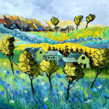 Painting titled "My joyful country" by Pol Ledent, Original Artwork, Oil Mounted on Wood Stretcher frame