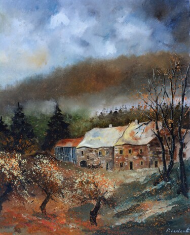 Peinture intitulée "Village in my count…" par Pol Ledent, Œuvre d'art originale, Huile Monté sur Châssis en bois