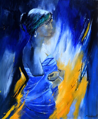 Картина под названием "Blue dress" - Pol Ledent, Подлинное произведение искусства, Масло Установлен на Деревянная рама для н…