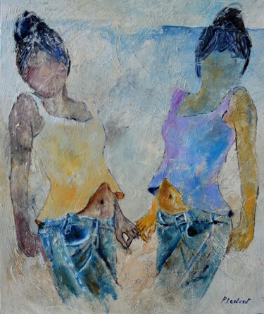 Painting titled "Twinsisters" by Pol Ledent, Original Artwork, Oil Mounted on Wood Stretcher frame
