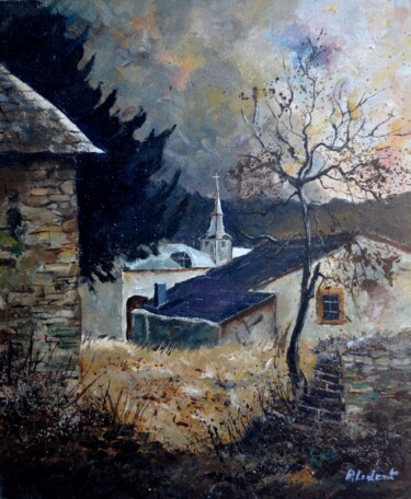 Peinture intitulée "Old village - 5623" par Pol Ledent, Œuvre d'art originale, Huile Monté sur Châssis en bois