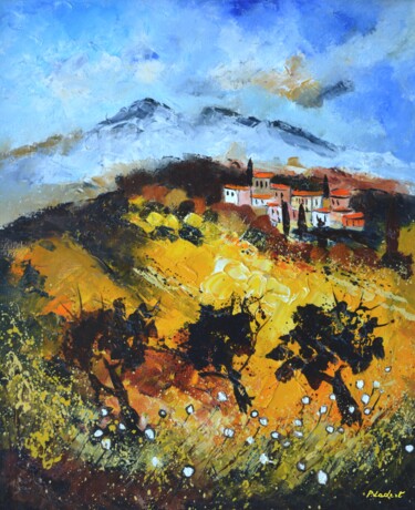 Painting titled "Village in Provence" by Pol Ledent, Original Artwork, Oil Mounted on Wood Stretcher frame