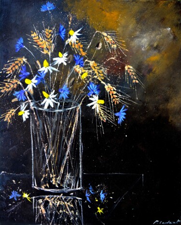 Painting titled "Wild field flowers" by Pol Ledent, Original Artwork, Oil Mounted on Wood Stretcher frame