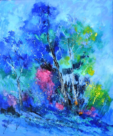 Картина под названием "Blue landscape  56" - Pol Ledent, Подлинное произведение искусства, Масло Установлен на Деревянная ра…