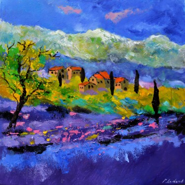 Painting titled "Blue Provence" by Pol Ledent, Original Artwork, Oil Mounted on Wood Stretcher frame
