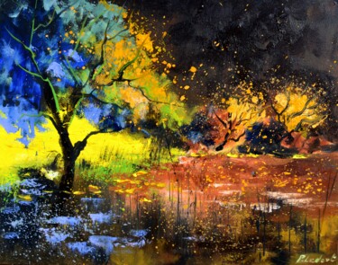 "Light  on a pond in…" başlıklı Tablo Pol Ledent tarafından, Orijinal sanat, Petrol Ahşap Sedye çerçevesi üzerine monte edil…
