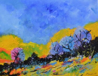 Painting titled "Abstract landscape…" by Pol Ledent, Original Artwork, Oil Mounted on Wood Stretcher frame