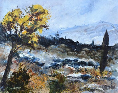 Painting titled "A dry landscape in…" by Pol Ledent, Original Artwork, Oil Mounted on Wood Stretcher frame