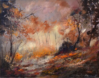 Painting titled "Autumn in the wood…" by Pol Ledent, Original Artwork, Oil Mounted on Wood Stretcher frame