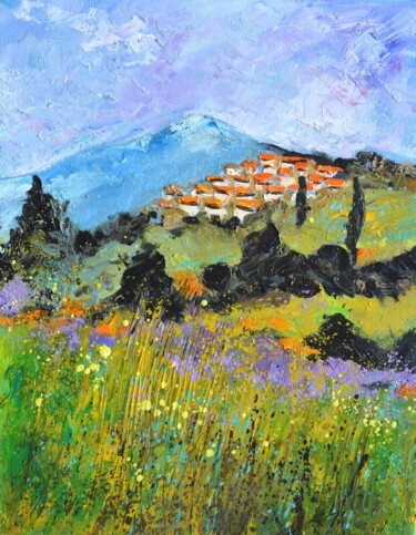 Peinture intitulée "Village in provence…" par Pol Ledent, Œuvre d'art originale, Huile Monté sur Châssis en bois