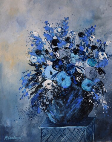 Peinture intitulée "Blue still life  45…" par Pol Ledent, Œuvre d'art originale, Huile Monté sur Châssis en bois