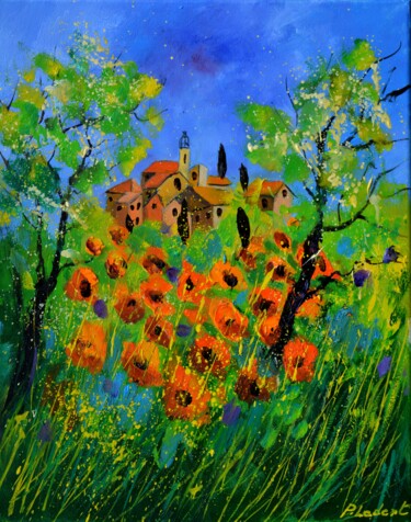 Peinture intitulée "Orange poppies in P…" par Pol Ledent, Œuvre d'art originale, Huile Monté sur Châssis en bois