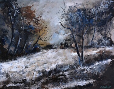 Painting titled "Winter in the wood…" by Pol Ledent, Original Artwork, Oil Mounted on Wood Stretcher frame