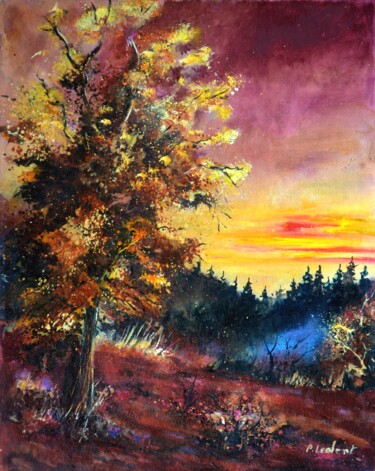 Peinture intitulée "Oak at sunset" par Pol Ledent, Œuvre d'art originale, Huile Monté sur Châssis en bois
