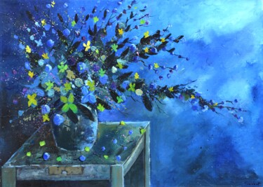 Peinture intitulée "Blue still life  75" par Pol Ledent, Œuvre d'art originale, Huile Monté sur Châssis en bois