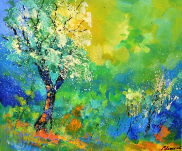 Painting titled "My colourful garden" by Pol Ledent, Original Artwork, Oil Mounted on Wood Stretcher frame