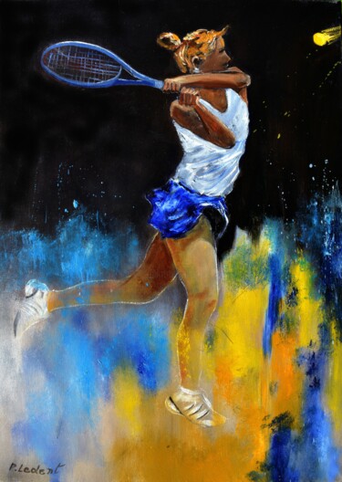 Painting titled "Tennis player" by Pol Ledent, Original Artwork, Oil Mounted on Wood Stretcher frame