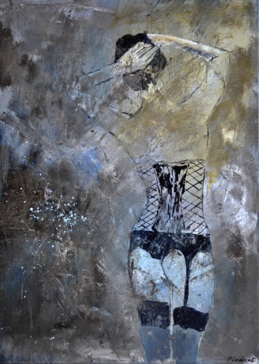 Schilderij getiteld "In lingerie" door Pol Ledent, Origineel Kunstwerk, Olie Gemonteerd op Frame voor houten brancard