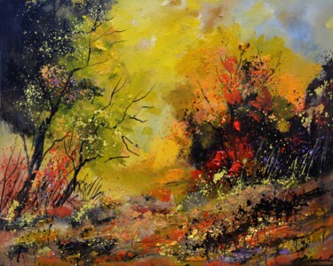 Painting titled "Autumn in the wood…" by Pol Ledent, Original Artwork, Oil Mounted on Wood Stretcher frame