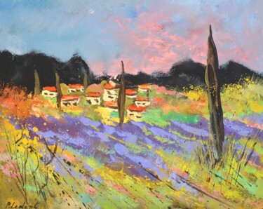Peinture intitulée "sunset in Provence" par Pol Ledent, Œuvre d'art originale, Huile Monté sur Châssis en bois