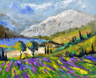 Schilderij getiteld "Lavender in Provenc…" door Pol Ledent, Origineel Kunstwerk, Olie Gemonteerd op Frame voor houten branca…