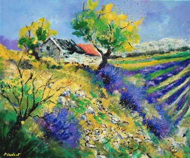 Painting titled "Provence 65236" by Pol Ledent, Original Artwork, Oil Mounted on Wood Stretcher frame