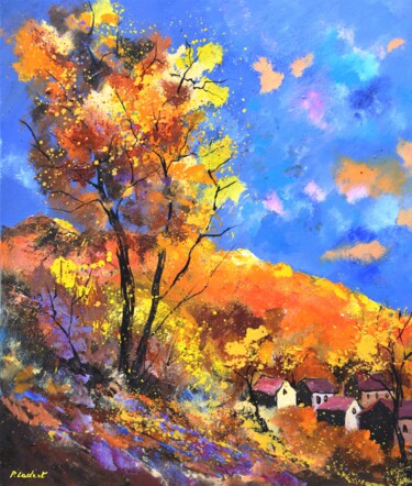 Schilderij getiteld "Vivid autumn" door Pol Ledent, Origineel Kunstwerk, Olie Gemonteerd op Frame voor houten brancard