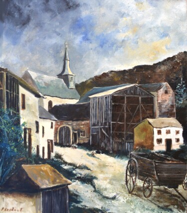绘画 标题为“Old village in my c…” 由Pol Ledent, 原创艺术品, 油 安装在木质担架架上