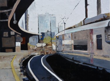Картина под названием "Train station" - Pol Ledent, Подлинное произведение искусства, Масло Установлен на Деревянная рама дл…