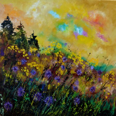 Peinture intitulée "Flowers at dusk" par Pol Ledent, Œuvre d'art originale, Huile Monté sur Châssis en bois