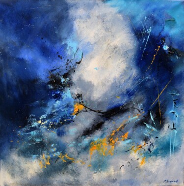 Painting titled "Blue galaxy" by Pol Ledent, Original Artwork, Oil Mounted on Wood Stretcher frame