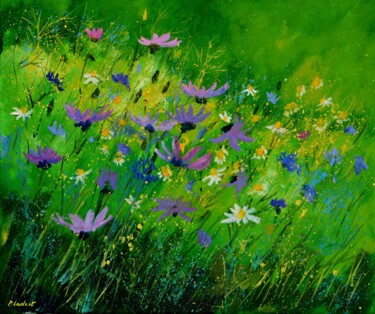 Painting titled "Wild field flowers…" by Pol Ledent, Original Artwork, Oil