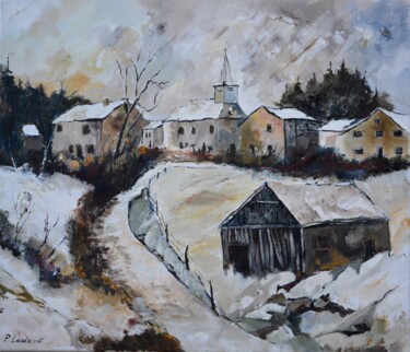 Painting titled "Winter in Sensenruth" by Pol Ledent, Original Artwork, Oil Mounted on Wood Stretcher frame