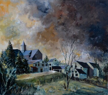 Peinture intitulée "Old village in my c…" par Pol Ledent, Œuvre d'art originale, Huile Monté sur Châssis en bois