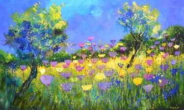 Картина под названием "Field flowers   - 1…" - Pol Ledent, Подлинное произведение искусства, Масло Установлен на Деревянная…