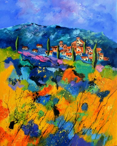 Schilderij getiteld "Colourful Provence" door Pol Ledent, Origineel Kunstwerk, Olie Gemonteerd op Frame voor houten brancard